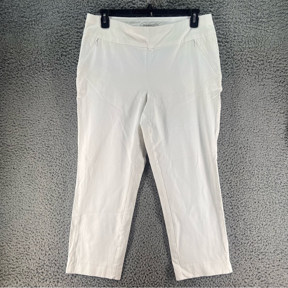 John Mark Womens White Crop Pull-On Pants Size 14 Stretch Flat Front Casual Work